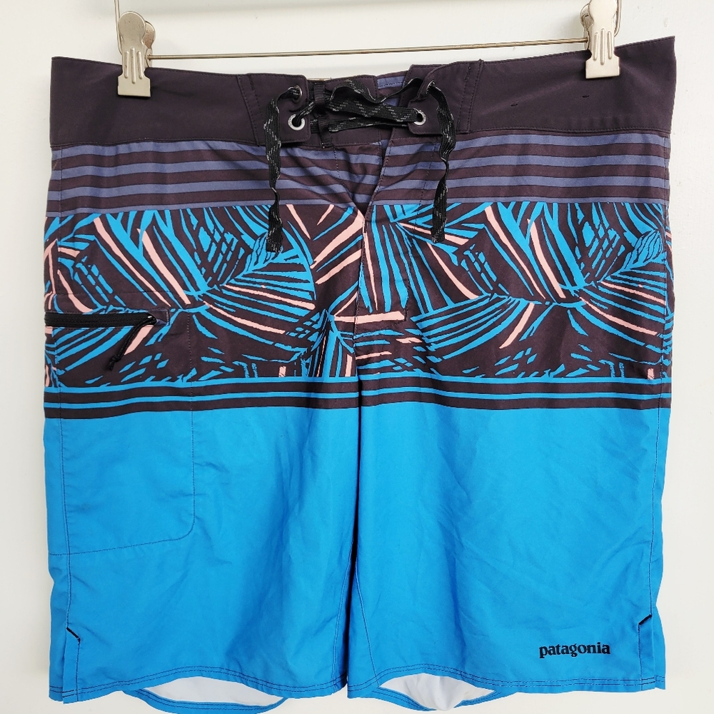 Patagonia Men Stretch Planing Boardshorts 19" Rain Fern Stripe Slim Fit Size 32